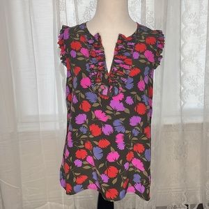 Silk floral sleeveless top with ruffles / J. Crew EUC